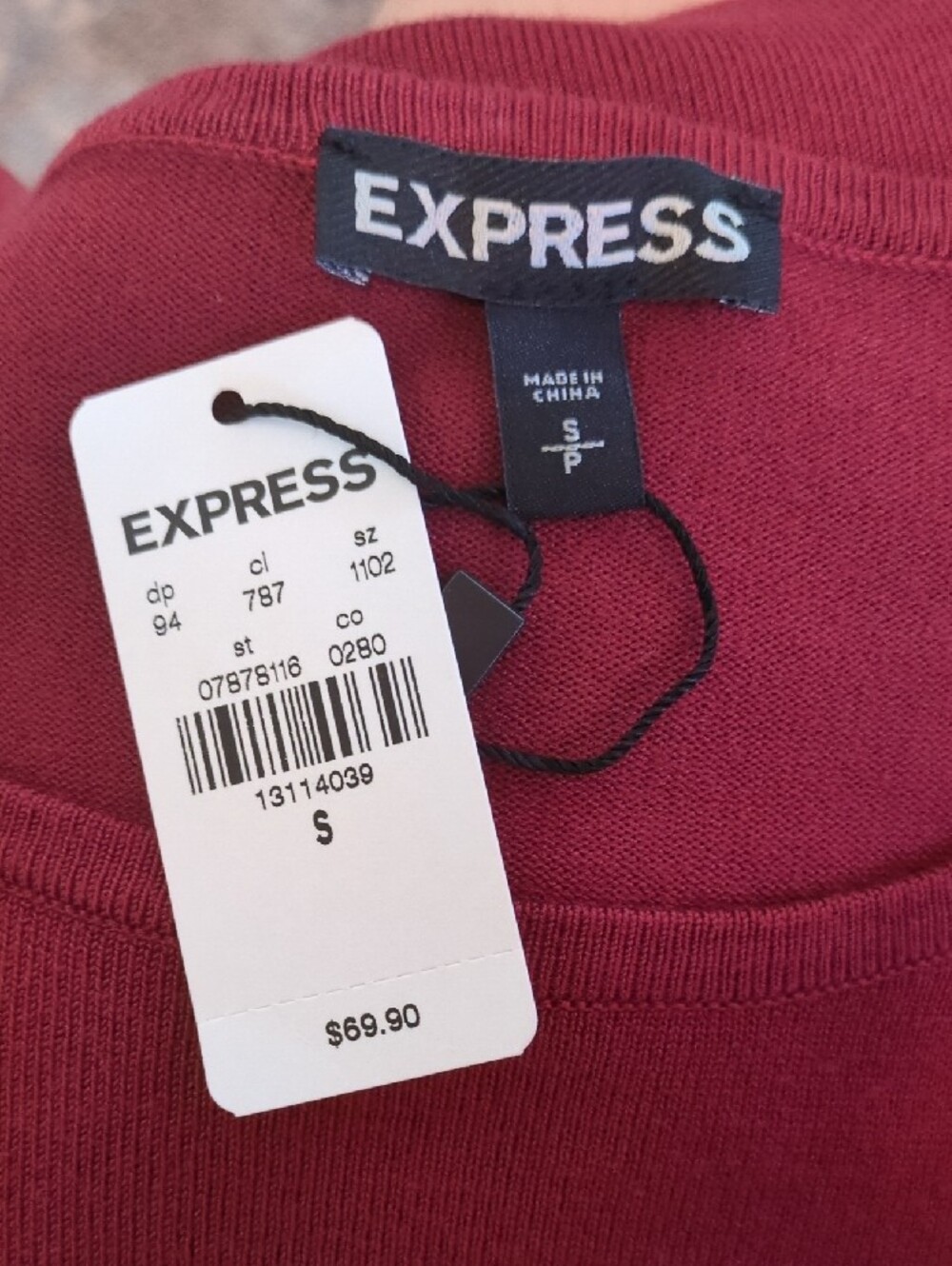 Express Long Sleeve Ruched Bodycon Dress - Burgundy - Picture 7 of 7